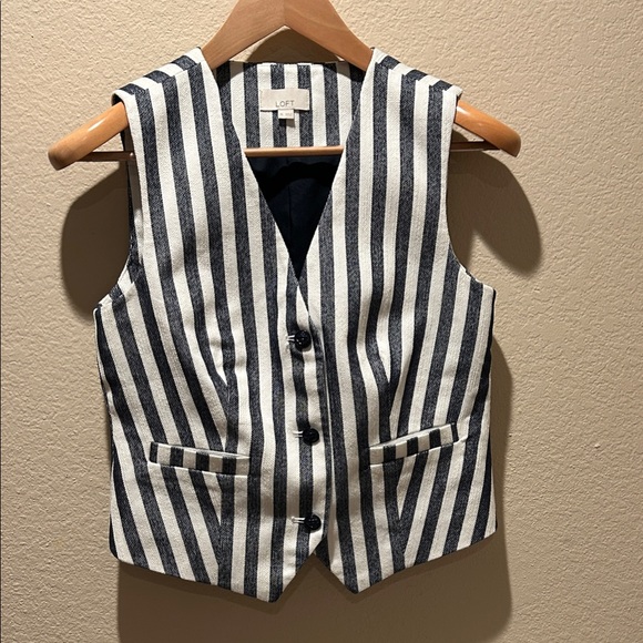 LOFT Tops - LOFT Navy and White Stripe Button Vest